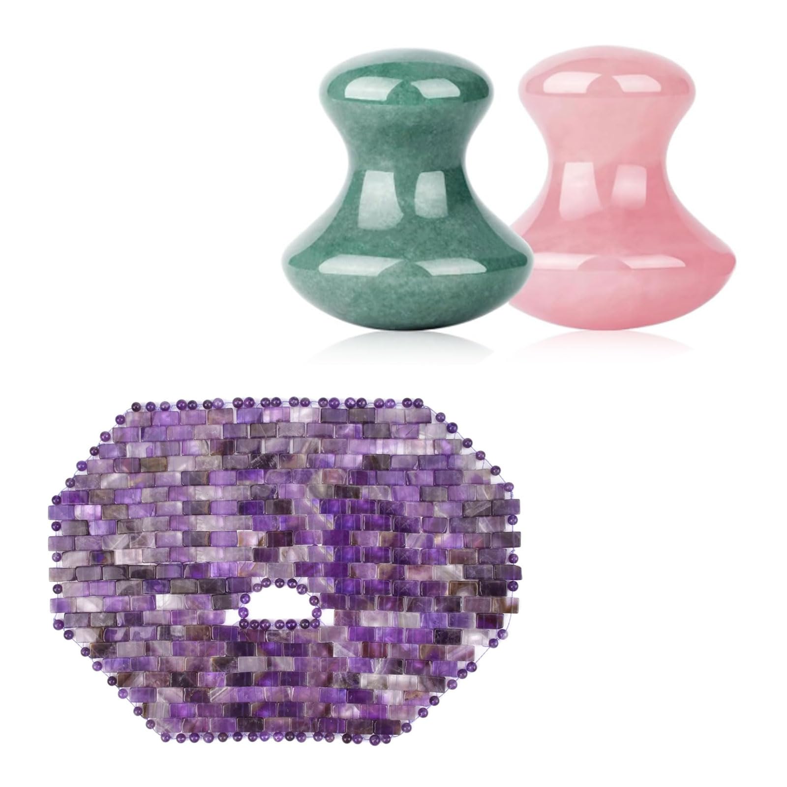 ideayard Amethyst Crystal Face Cold Mask Mushroom Gua sha 2Pcs Jade Eye Massage Facial Tool Smooth Cute Mushroom