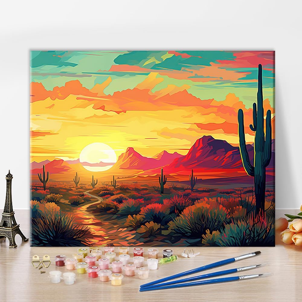 TUMOVO Sunset Paint by Numbers for Adults, Cactus PaintbyNumber Kits
