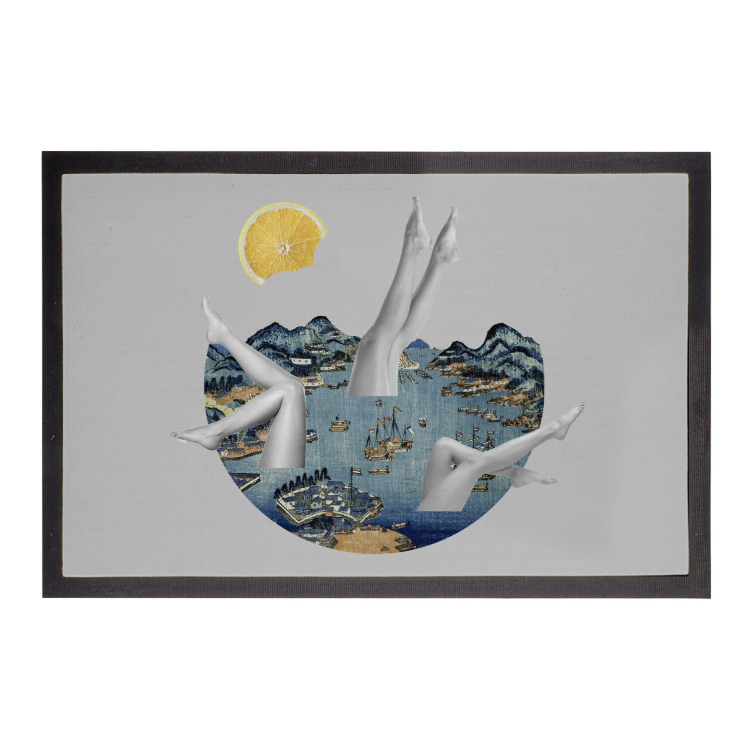 Paillasson sirène Hokusai gris 75x50 d'une finesse artistique rare