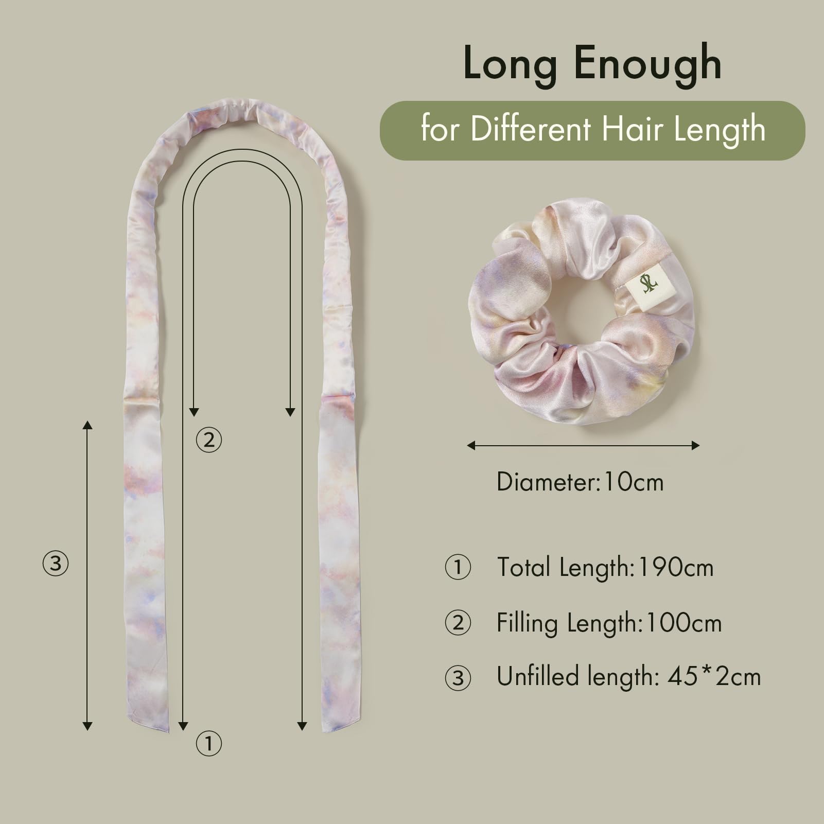 LILYSILK Women 100% Silk Heatless Hair Curler 3pc Set Silk Filled Hair Roller Rods with Adjustable Bowknot Tie Frizz-free Overnight(Pink Purple Watercolor) - Image 3