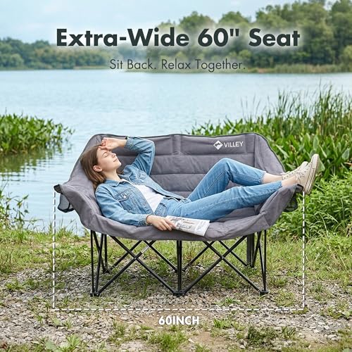 Silla de Camping Doble VILLEY Sobredimensionada, Loveseat Plegable de Alta Resistencia, Gris miniatura 4