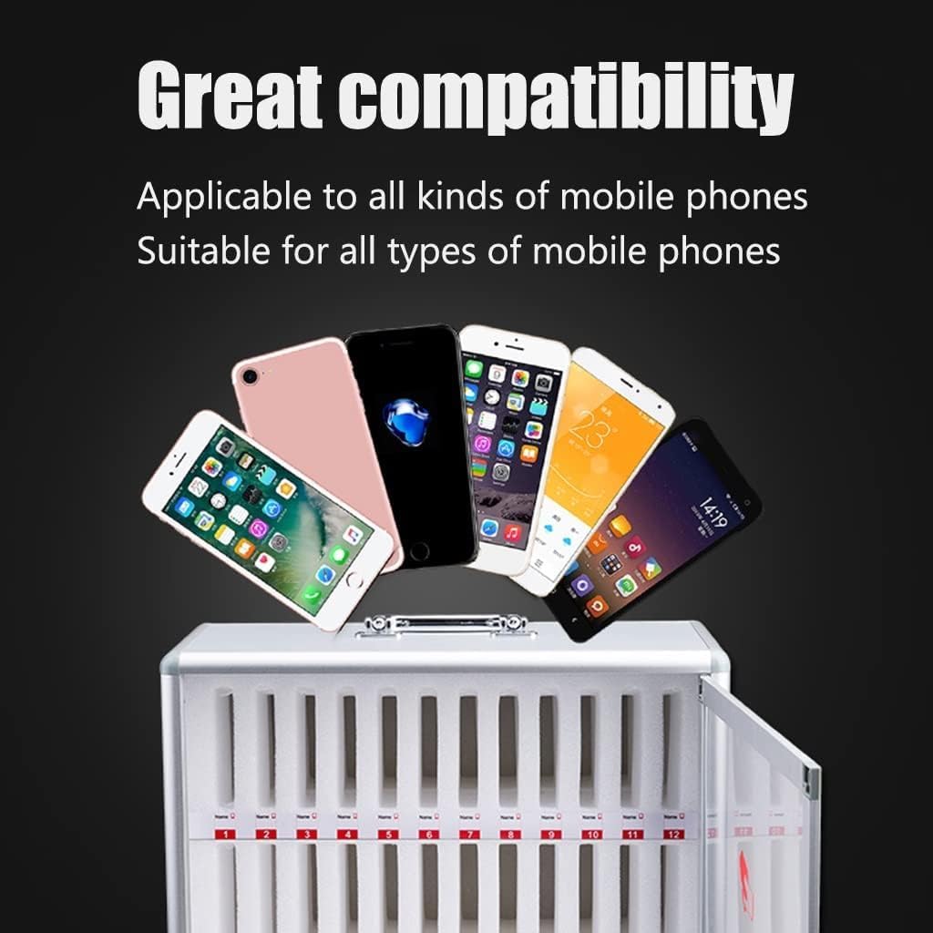 Mobile Phone Storage Box Transparent Acrylic Mobile Phone Security Locker with Key,Lockable Storage Cabinet for Cell Phones, Aluminum Alloy with 12 Slots, Clear Pocket Chart Design, Portable
