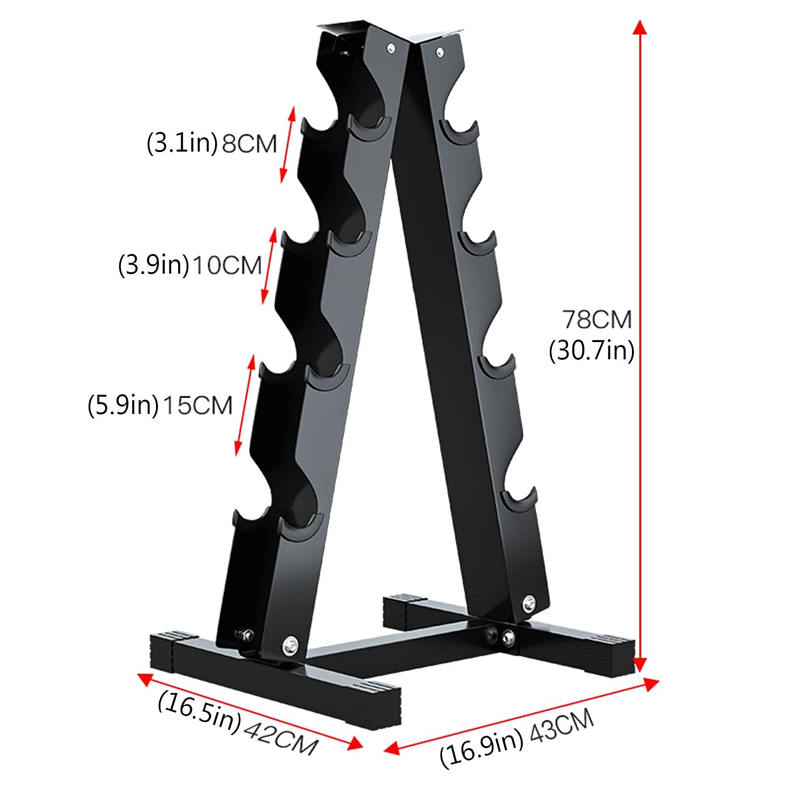 A-Frame Dumbbell Rack - Steel Weight Stand For Home Gym, Black, Holds Multiple Pairs