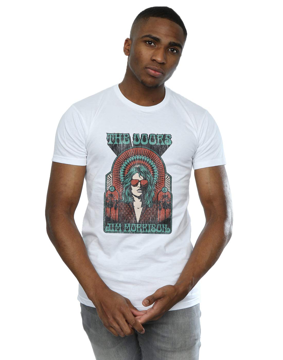 Absolute Cult Men's White The Doors Retro Jim Morrison T-Shirt XXXX-Large