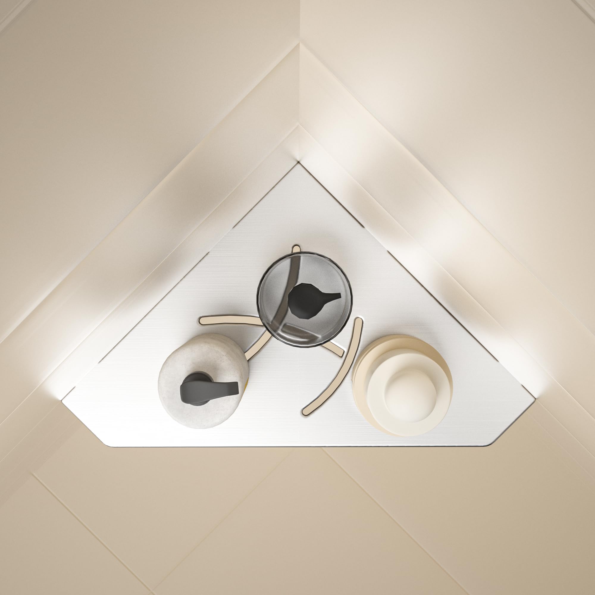 Duschablage 304 Edelstah,Duschregal Ecke,Gebürstet,1 Stück | 3 mm Stärke Pentagonal Eckregal Ohne Bohren,Badezimmer-Duschregal Duschablage für Sanierung & Neubau