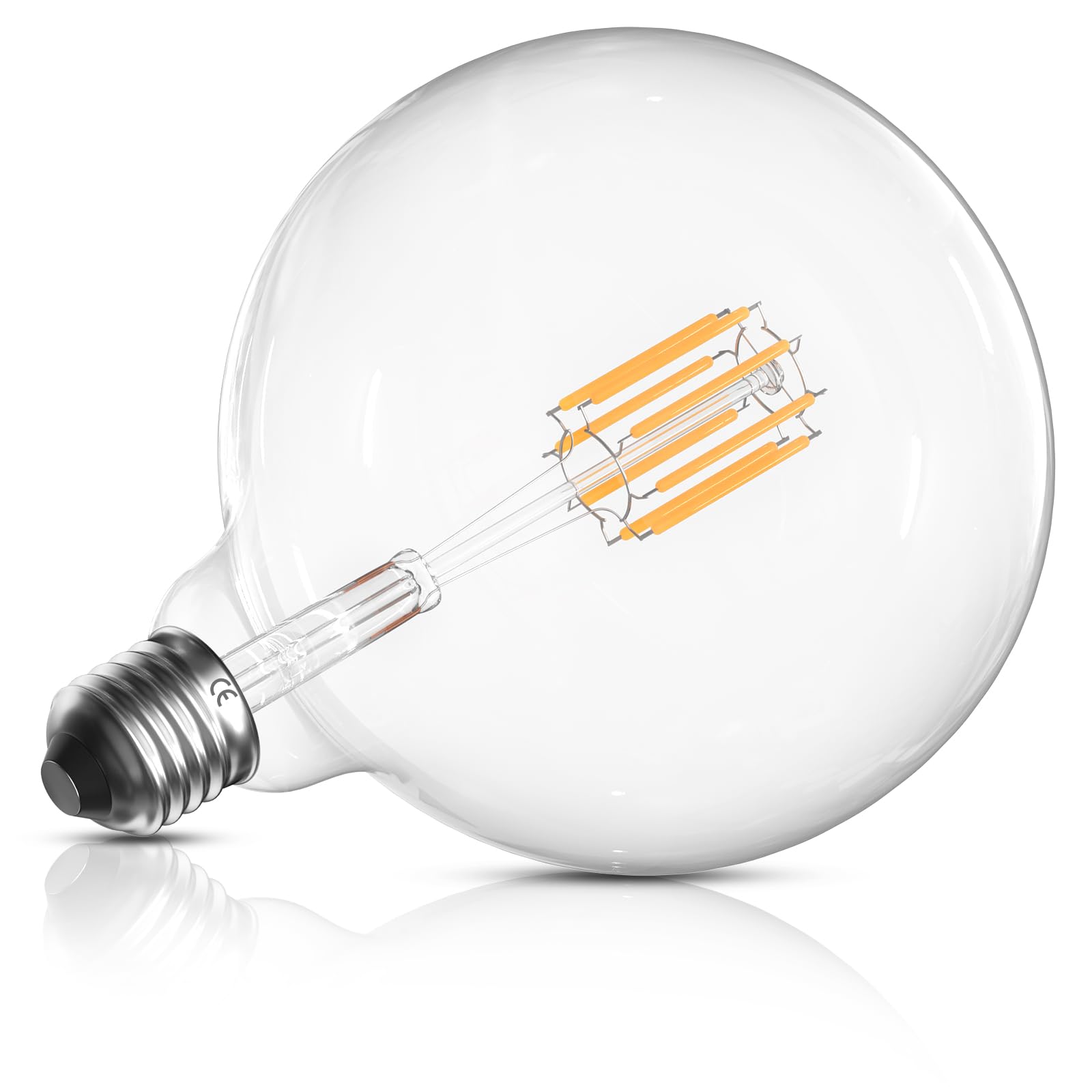 E27 Globe Bulb Dimmable, G125 LED Filament Bulb Cool White 6000K, ES Large Edison Screw 8W(60W Equivalent) Vintage Retro Decorative Light Bulb, Clear Glass Globe Bulb 800LM, Pack of 1