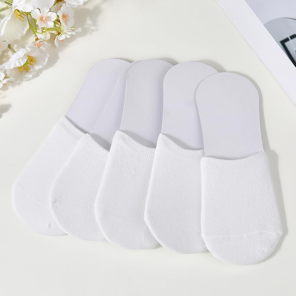 5 Pairs Premium Cotton White Mule Socks Toe Topper No Show Liner Backless Half Socks Breathable Polycotton Seamless Non Slip Hidden Toe Covers for Women Clogs Mules Shoes
