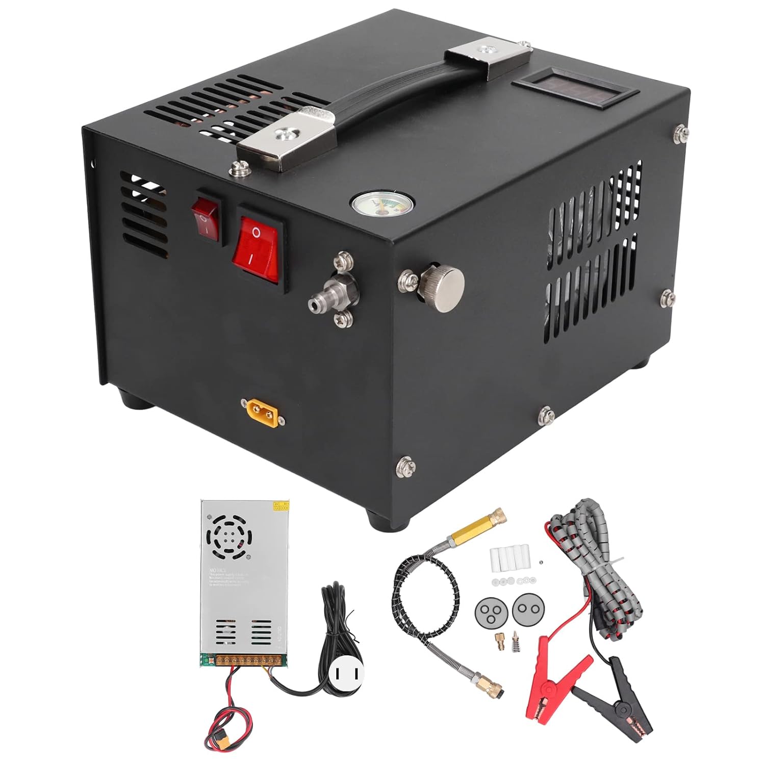 GLOGLOW Air Pump, Compressor 300W Brushless Motor 30MPA High Pressure Temperature Display with Power Transformer for Fire (US Plug 110V)