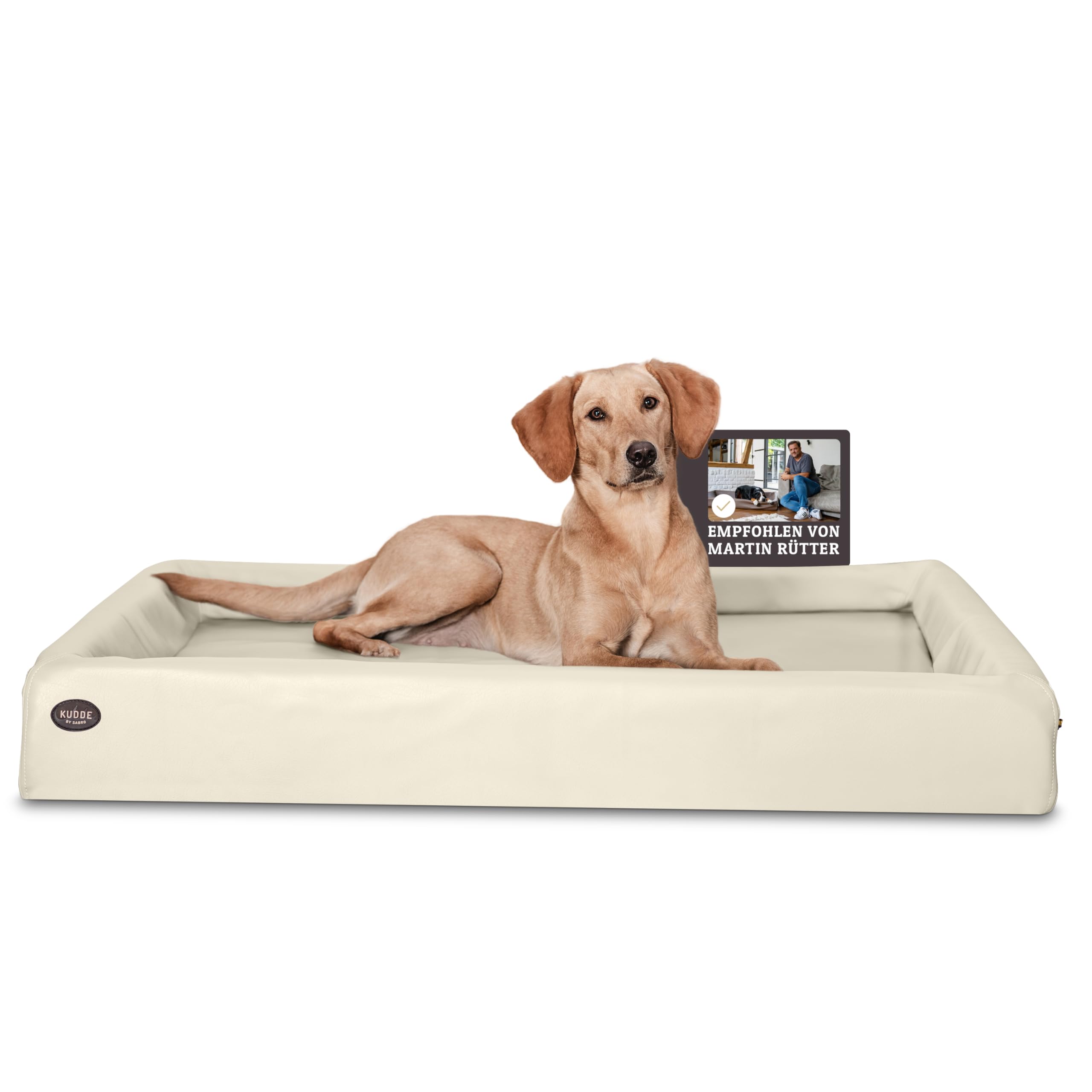 SABRO KUDDE Orthopdisches Hundebett  Martin Rtter  Hochwertiges  Kunstleder  Waschbar & Wasserabweisend  Ergonomisch  Premium  Haustierzubehr fr Mittelgrosse, Grosse Hunde in Creme : Amazon.de:  Haustier