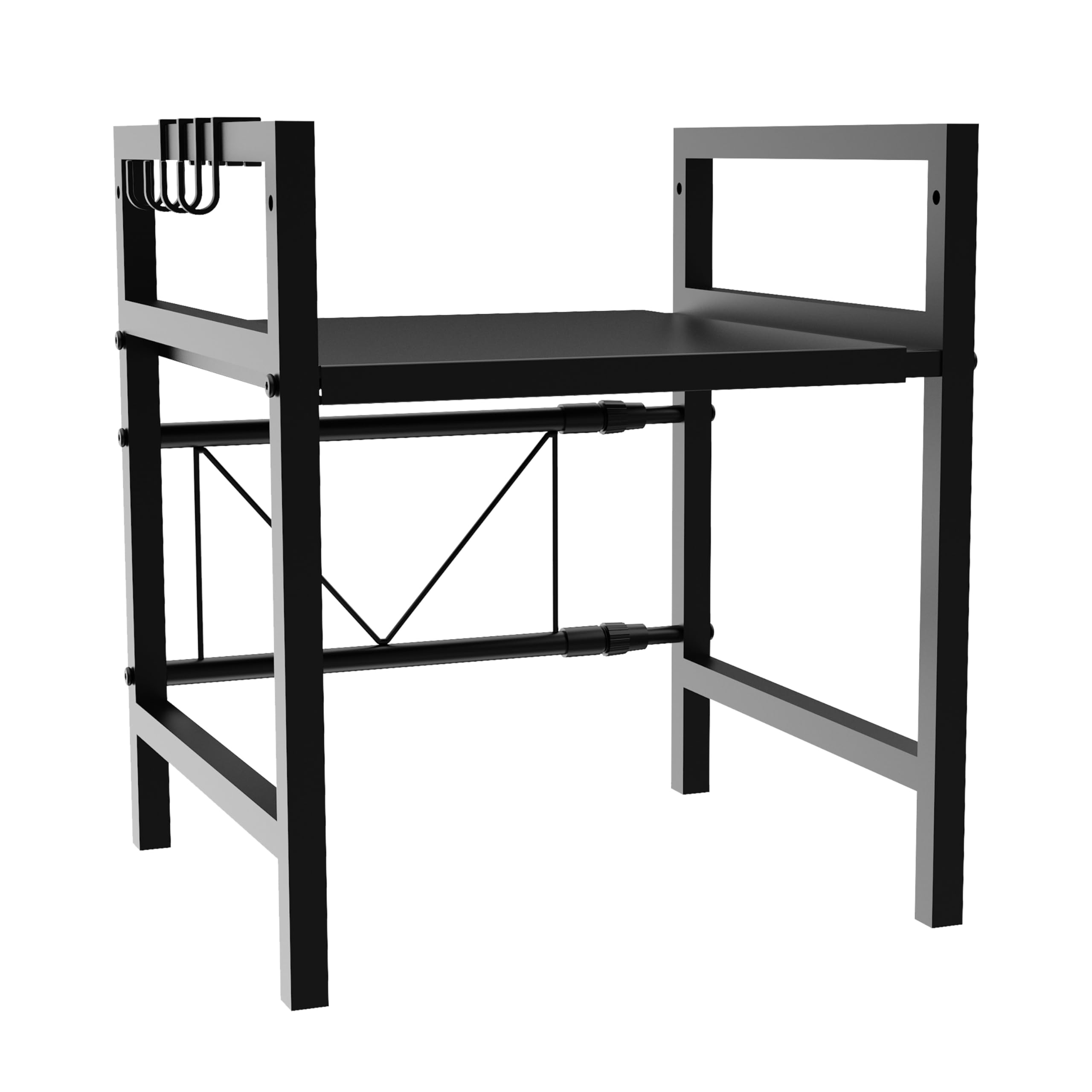 Ribelli Erweiterbares Mikrowellenregal 2 Stufig, Küchenregal Stehend Stahl, Mikrowellen Regal mit 3 Haken, Mikrowellenständer für Arbeitsplatte, Vorratsregal Bäckerregal, Schwarz