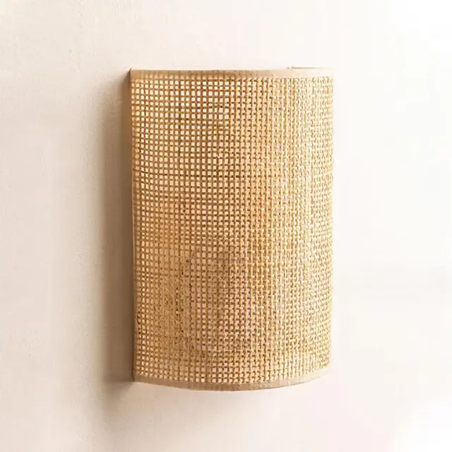 Bamboo Wall Lamp Retro Rattan E27 Vintage Indoor Lighting for Living Room Bedroom
