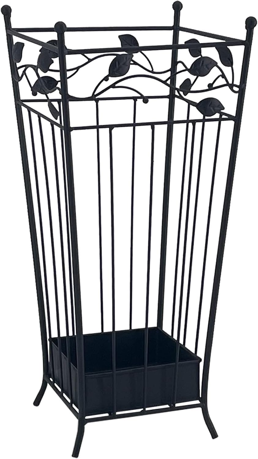 Umbrella Stand Holder Entryway Hallway Umbrella Stand Rack, Metal Vintage Umbrella Stand Rack with Leaves Design, Long & Short Folding Umbrella Storage Organizer, Entryway Canes Walking Sticks Holder