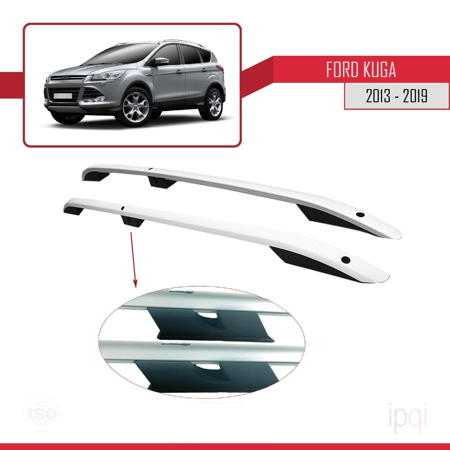 Kompatibel mit Ford Kuga 2 (C520) 2013-2019 (Kurzer Radstand L1/H1) Dachreling Dachträger Gepäckträger Grau