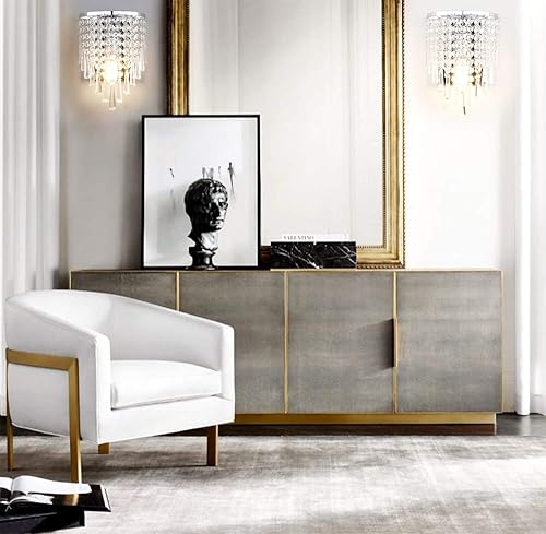 Miniatura 6 de Pathson Lámpara de pared de cristal, aplique de pared con acabado cromado, moderno K9 acrílico gotas de cristal lámpara de pared dormitorio sala