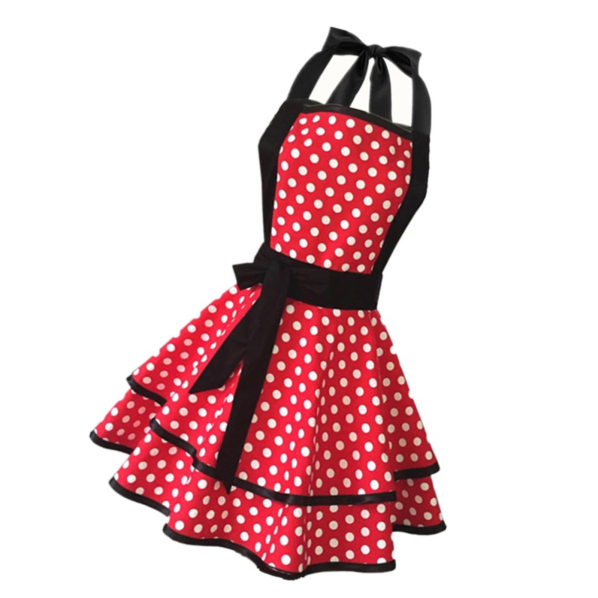 Operitacx Delantal de Cocina Doble Capa Estampado de Puntos para Mujer y Diseño de Falda de Algodón Adecuado para Cocinar y Trabajar en Hotel