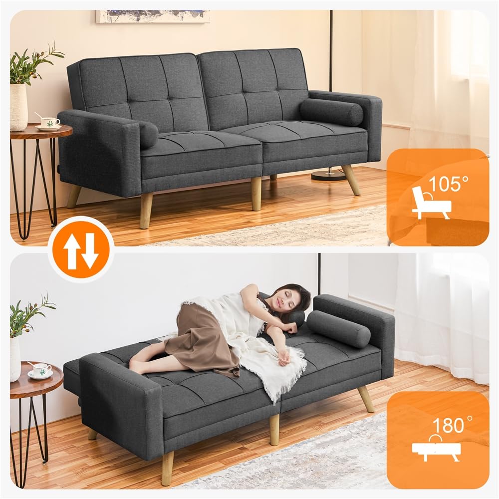 Divano Letto 3 Posti Soberine - In Tessuto, Schienale Regolabile, Braccioli Rimovibili, Per Soggiorno O Camera Ospiti (Nero)