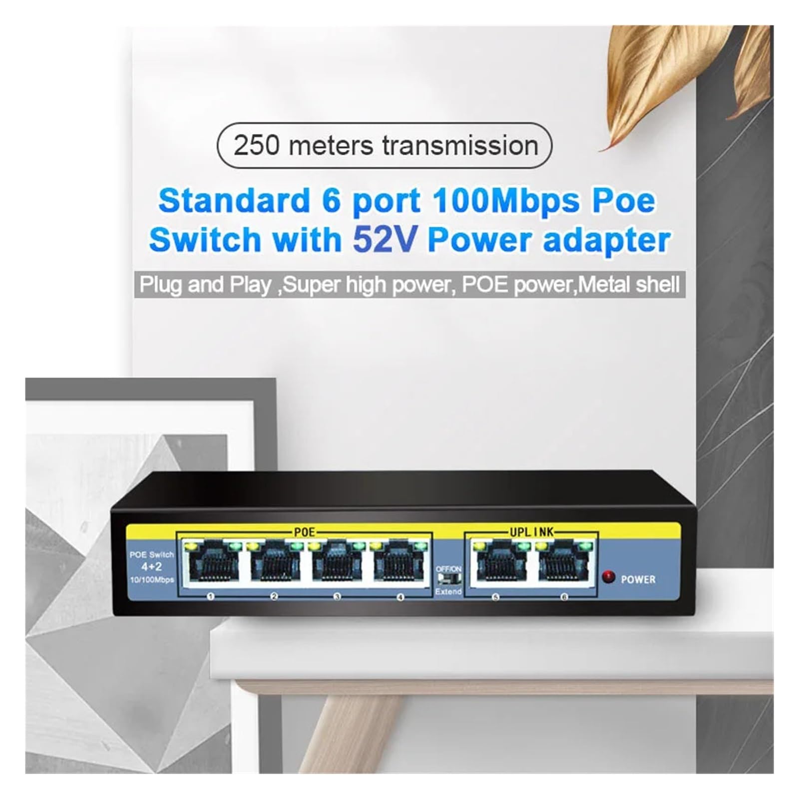 Przełącznik P-O//E 6 portów 100 Mb/s Ethernet przełącznik sieciowy rozdzielacz RJ45 Hub (adapter A-.U)