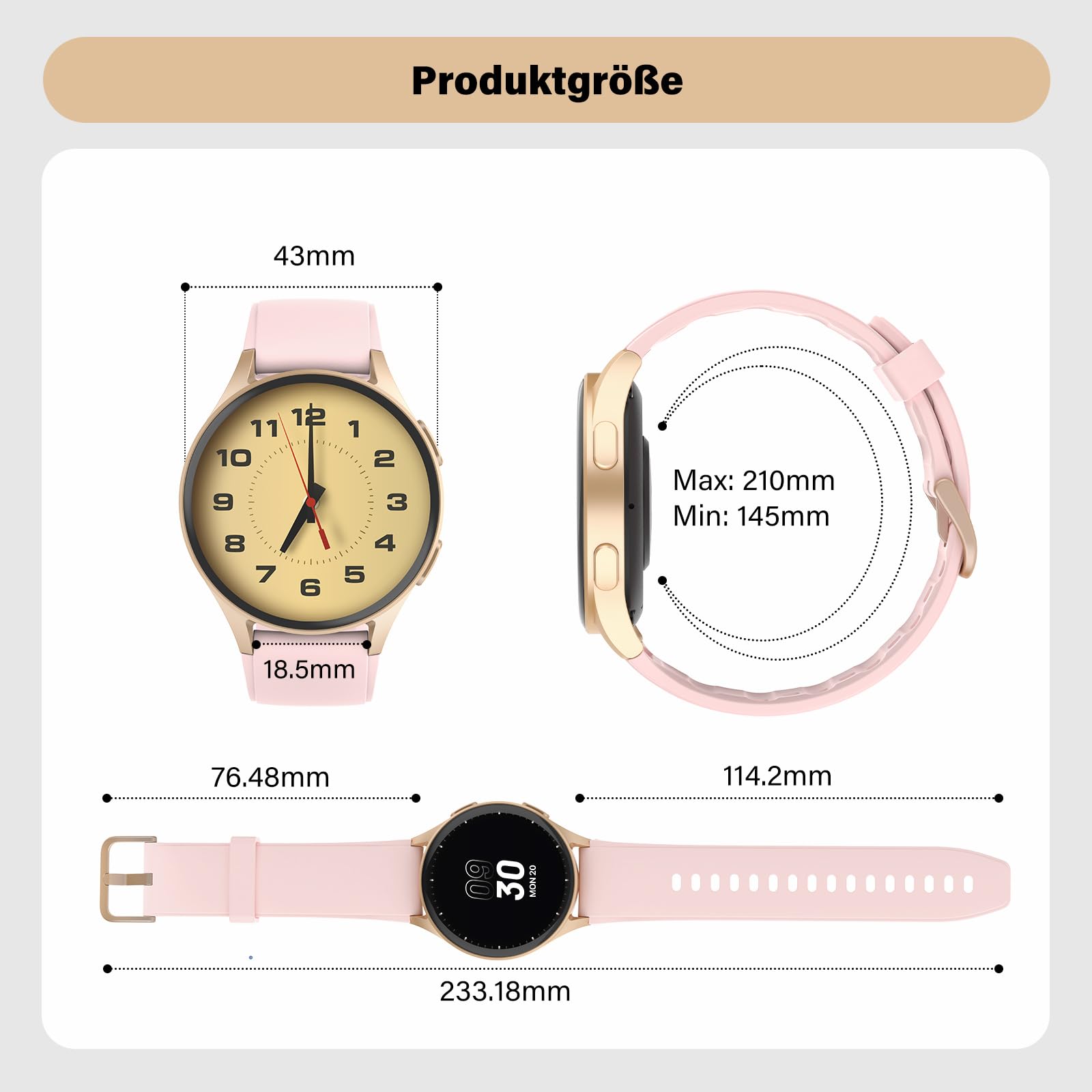 Smartwatch Damen Rosa mit GPS & Telefonfunktion, 1.32" AMOLED Fitness Tracker mit Alexa, 110+ Sportmodi, Pulsuhr/Schlafmonitor/Body Energy, 5ATM Wasserdicht, Sportuhr für iOS Android