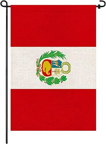 Banderas de jardín de Perú pequeña bandera peruana de 12 x 18 pulgadas, bandera de arpillera de doble cara para decoración de patio, porche y patio
