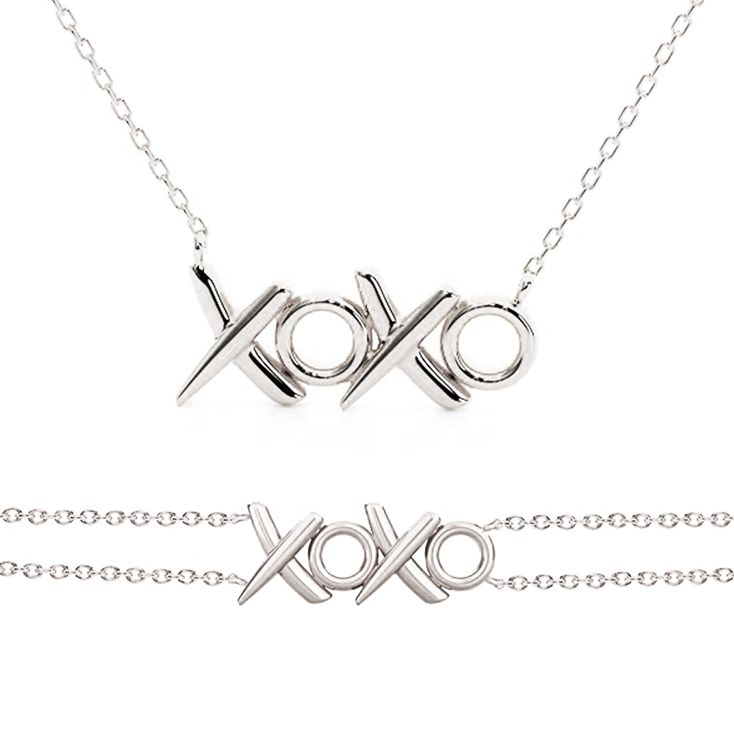 MINUTIAE Extendable Elegant Stylish Charm Brass Chain XOXO Jewellery Set for Women & Girls - Gold | Includes 1 Necklace and 1 Bracelet | Promotes Hugs and Kisses