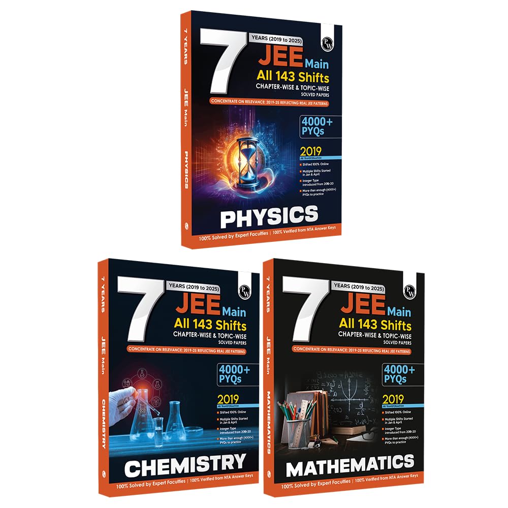 (Old Edition) PW JEE Main 7 Years (2019 - 2025) Physics, Chemistry, Mathematics Combo Set of 3 Books | All 144 Shifts Online Previous Years Solved Papers Chapterwise and Topicwise PYQs For 2026
