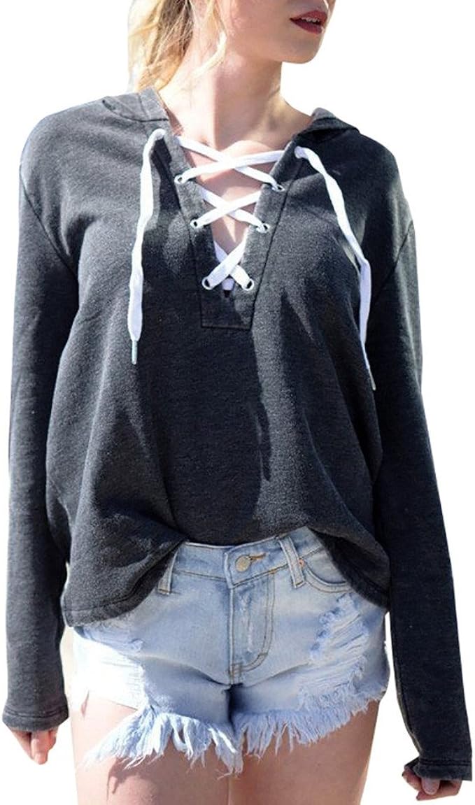 Amazon Liqiuxiang ショートパーカー フード付き トレーナー トップス 薄手 韓国 ショート丈 Vネック パーカー 秋冬 スポーツ おしゃれ スタジャン アウター レディース セクシー 紐 コート ジャケット 通販