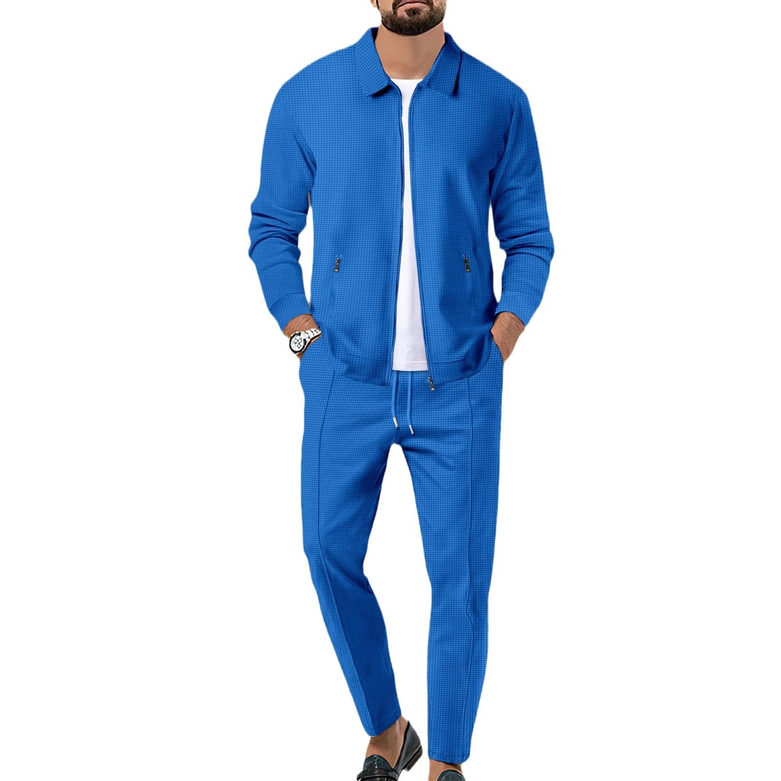 Veriliss Herren 2-Teilige Waffel Soft Hoodies Sweatsuit Sets Male Trainingsanzug-Sets Mit Durchgehendem Reißverschluss, Trendige Jacke Anzug Business Outfits