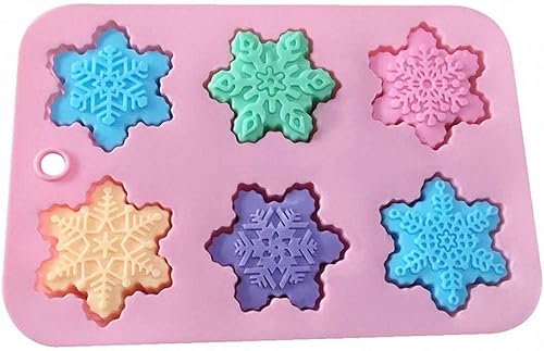 Miniatura 2 de Bandeja de molde de silicona para copos de nieve de Navidad con 6 agujeros para manualidades, magdalenas, chocolate, caramelos, gomitas, cubitos de