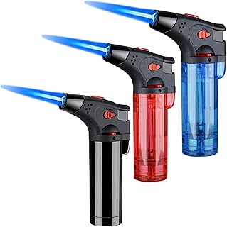 Torch Lighter, 3 Pack of Jet Flame Lighter Refillable Gas Butane Lighter, Windproof Blue Flame Lighters Jet Butane Lighter for Candle, Campfire, Kitchen,Grill, Camping(Without Butane)