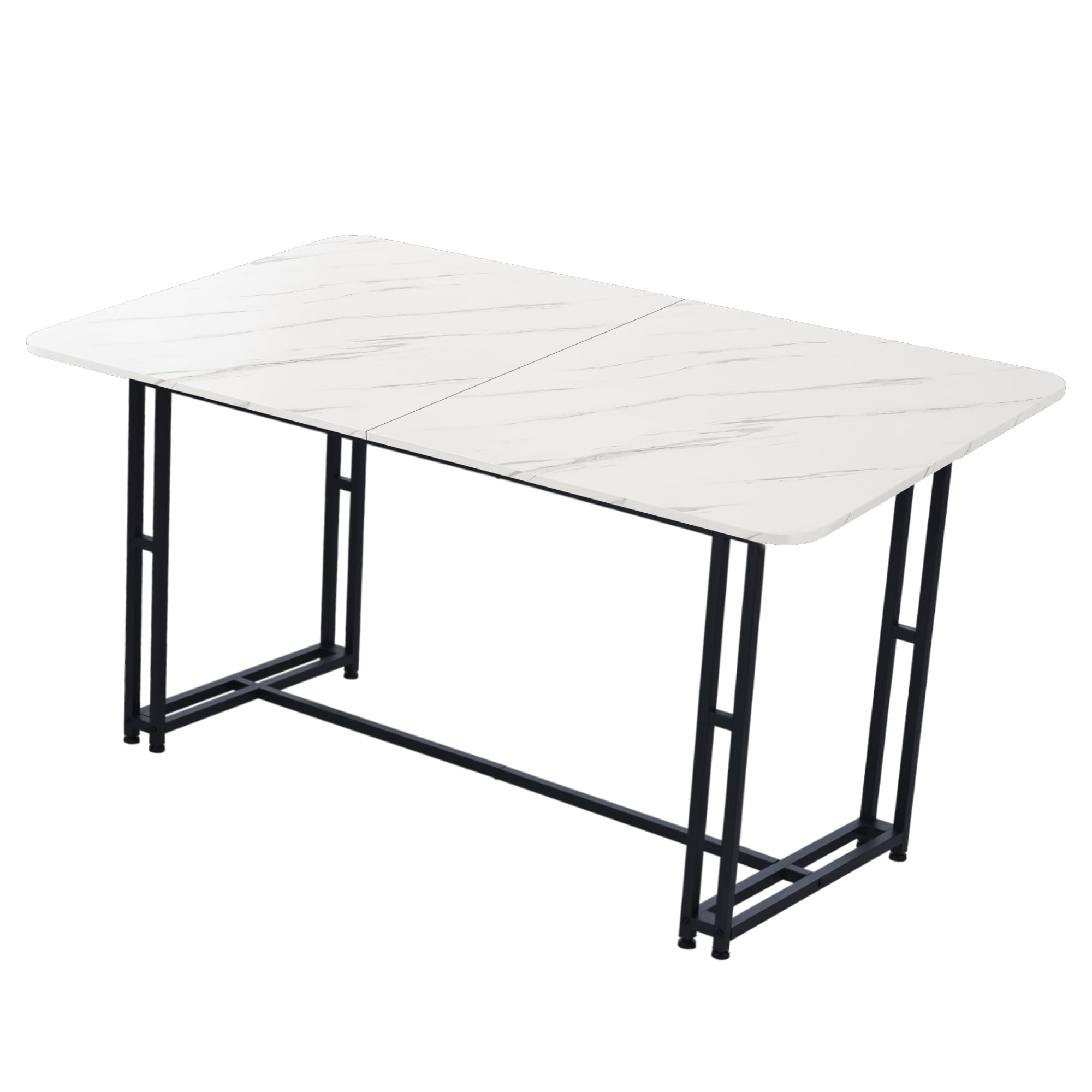 Luksusowy, lekki stół do jadalni, 140 x 80 cm, nowoczesny, prostokątny design, czarna metalowa rama, elegancki stół kuchenny z płyty MDF, do jadalni, salonu, idealny dla rodziny i gości