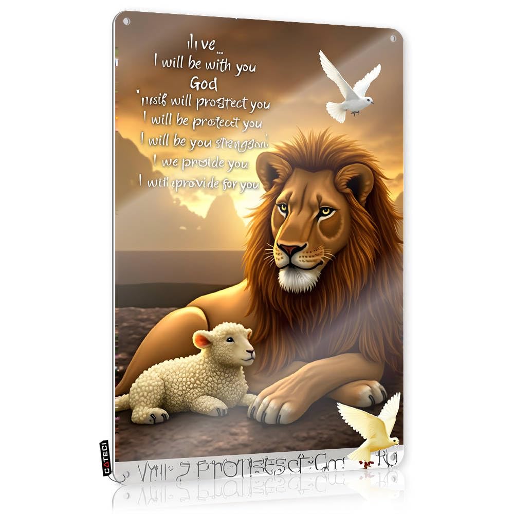 Fzfn Colour Decorations Rustic Friends Haves God's Promise: Lion, Lamb, And Dove - Vintage Wall Decor For Cave(20X30cm)