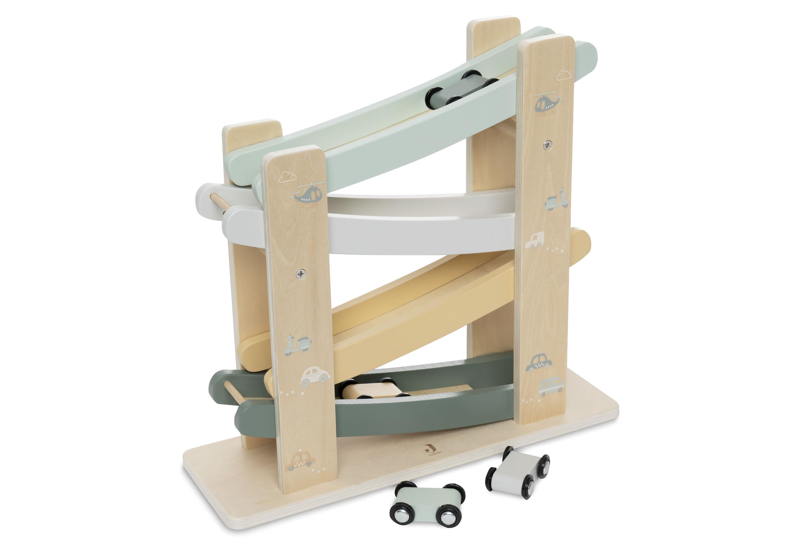 Jollein Marble Run Wooden Cars - On The Go - Race Track with 4 Wooden Cars - Promotes Motor Skills & Coordination - Car Toy - Gift Idea for Children - Car Ramp