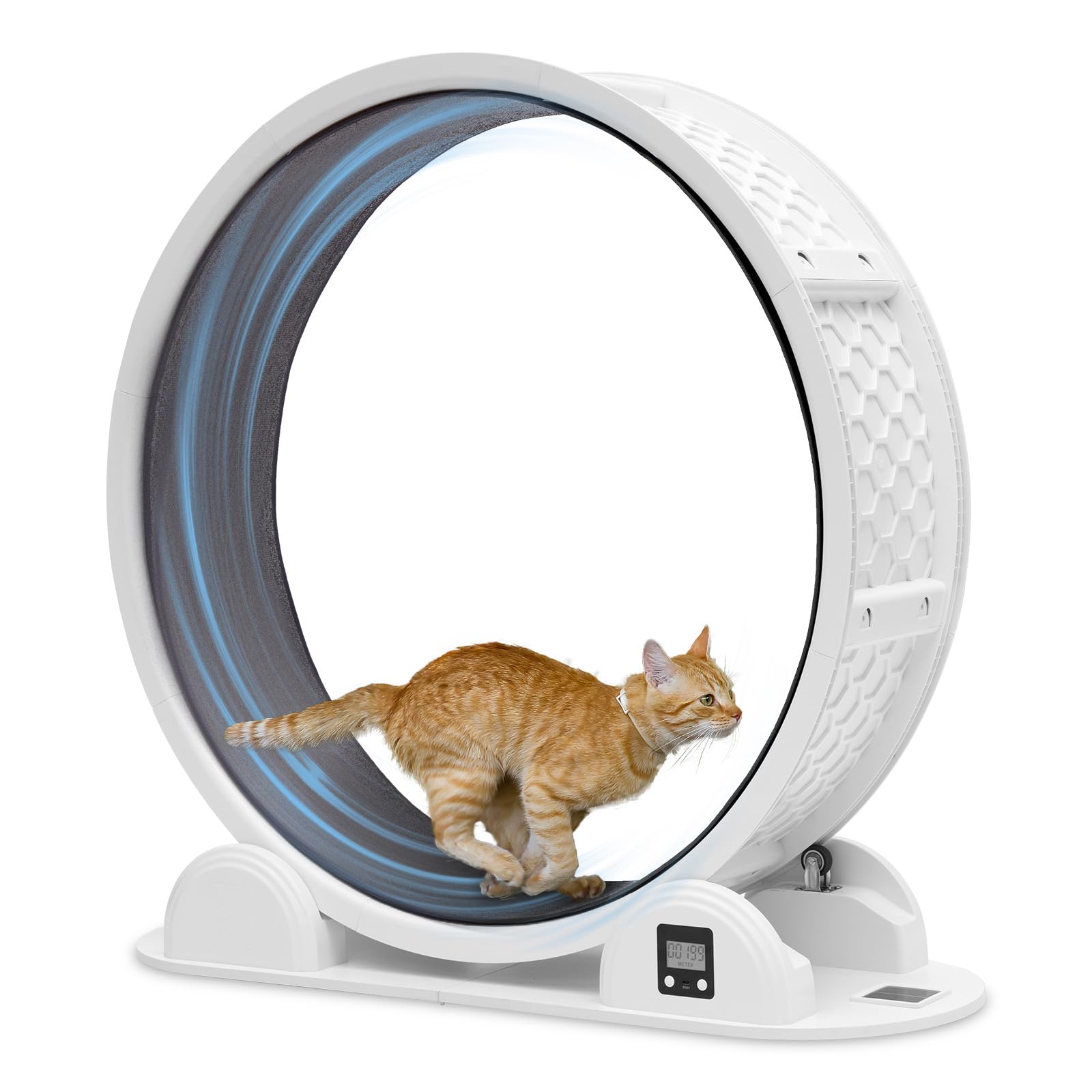 Ruota per esercizi per gatti in ABS con pedometro, montaggio a scatto senza attrezzi | Fino a 25 kg, silenzioso, sostituibile passerella in moquette