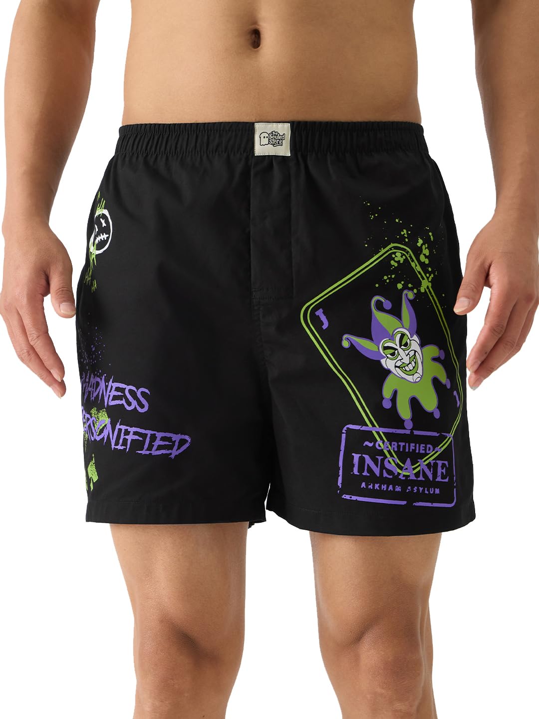 Official Joker: Cunning Chaos Men and Boys Pull On Cotton Boxer Shorts Black Boxer Shorts Men's Boxers Cotton Breathable Comfortable Elastic Waistband Graphic Printed Loose-Fit-image-3