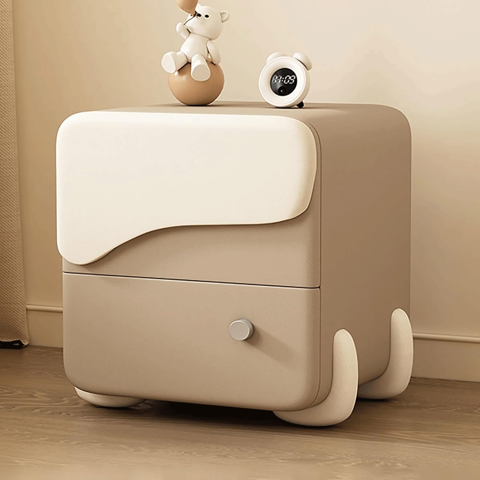 SXZenSpace Bedroom Nightstand,Modern Wood Bedside Table with 2 Storage Drawers End Side Square Metal Handles(Khaki,45cm)