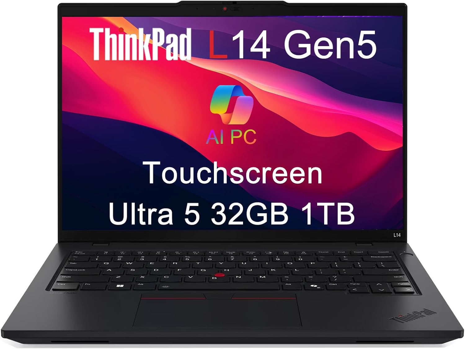 Lenovo ThinkPad L14 Gen 5 Business AI PC Laptop (14" FHD+ Touchscreen, Intel 12-Core Ultra 5 135U (> i7-1355U), 32GB DDR5 RAM, 1TB SSD) Backlit, Fingerprint, 5MP IR Webcam, Thunderbolt 4, Win 11 Pro