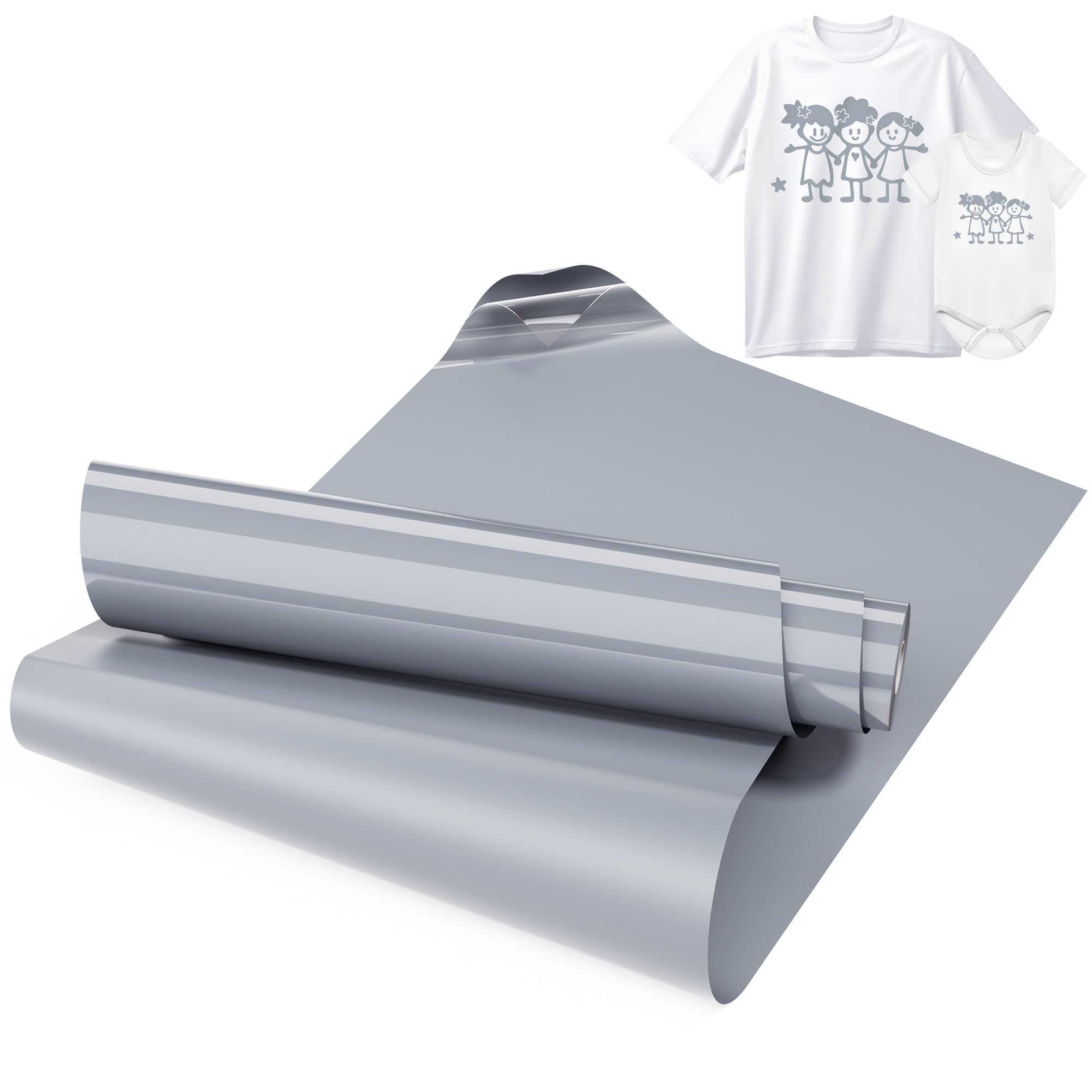 LIKCUT Heat Transfer Vinyl - 12" x 8FT Glossy Sliver Iron On Vinyl for Clothes, HTV Cutting Machine, Sliver Vinyl Compatible with Heat Press for DIY T-Shirt, Hats, bags,shoes