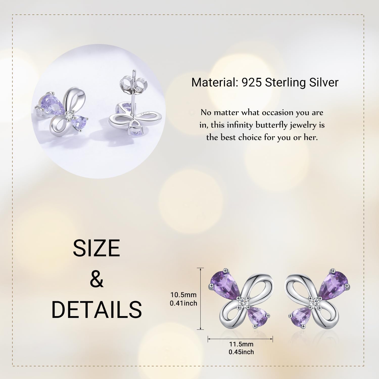 Butterfly Earrings Hypoallergenic 925 Sterling Silver Infinity Butterfly Stud Earrings Lightweight Butterfly Jewelry Gifts for Women - Image 2