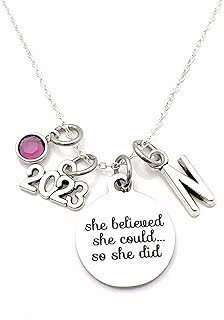 Graduation Necklace 2023, Grad Charm Necklace, She believed she could so she did Jewelry, Graduation Gift for Daughter, Granddaughter, Niece, College Graduate, University or High School Student, Teenager, Teenage Girl, Women, Silver Grad Present from Parents - Canadian Seller Shop in Canada
