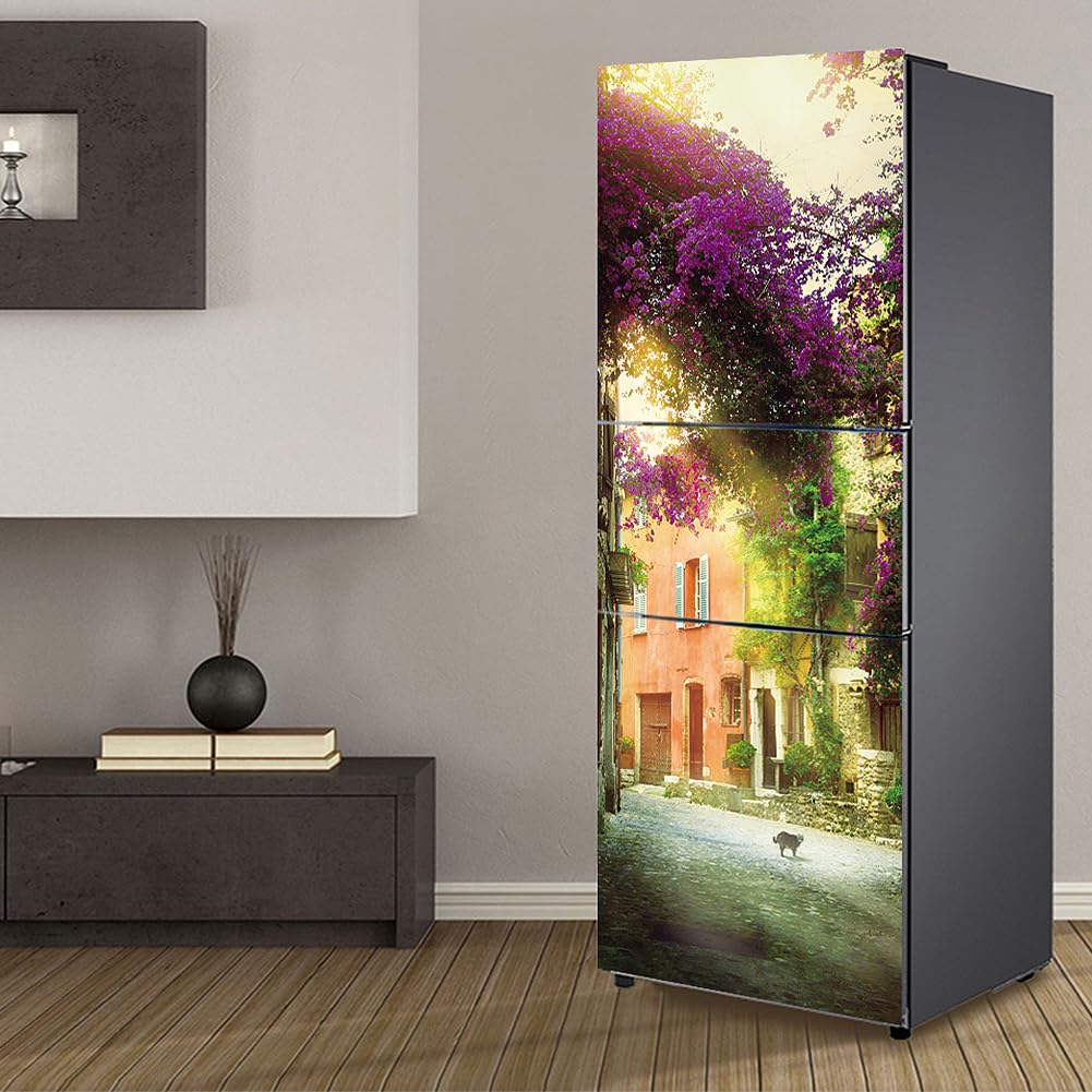 Myxjx One Color Fridge Wrap, Full Covering Door Fridge Covers Skins Wall Stickers For Kitchen Decal, French Street View Cat