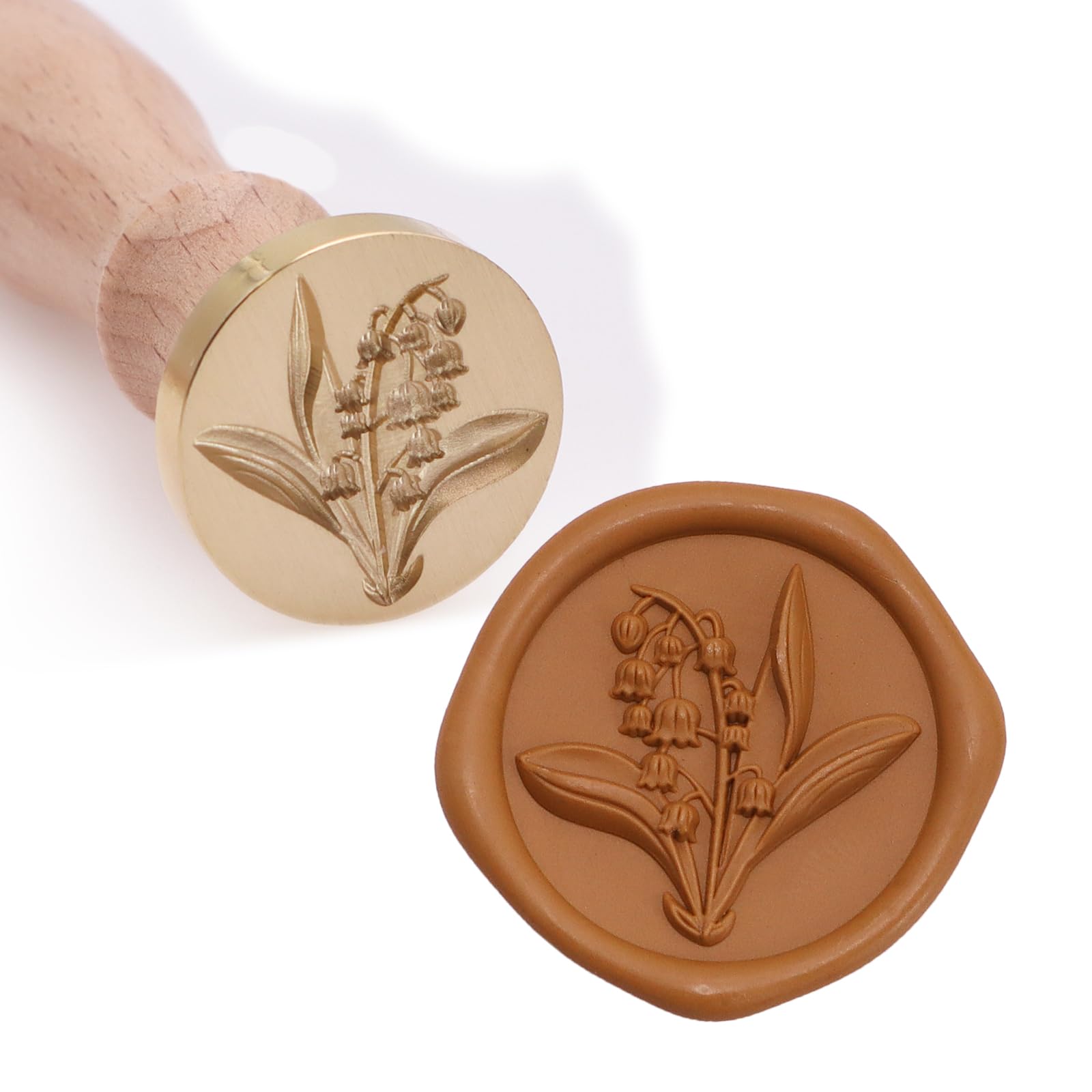 Lily of The Valley Wax Seal 3D Embossed Wax Seal Detachable Wood Handle Head Round Flower Making Elegant Vintage Envelopes Wedding Lnvitations