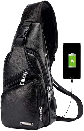 Miniatura 2 de Mochila estilo bandolera de piel para hombres y mujeres bandolera de hombro al pecho mochila de uso diario para viajes al aire libre campamento