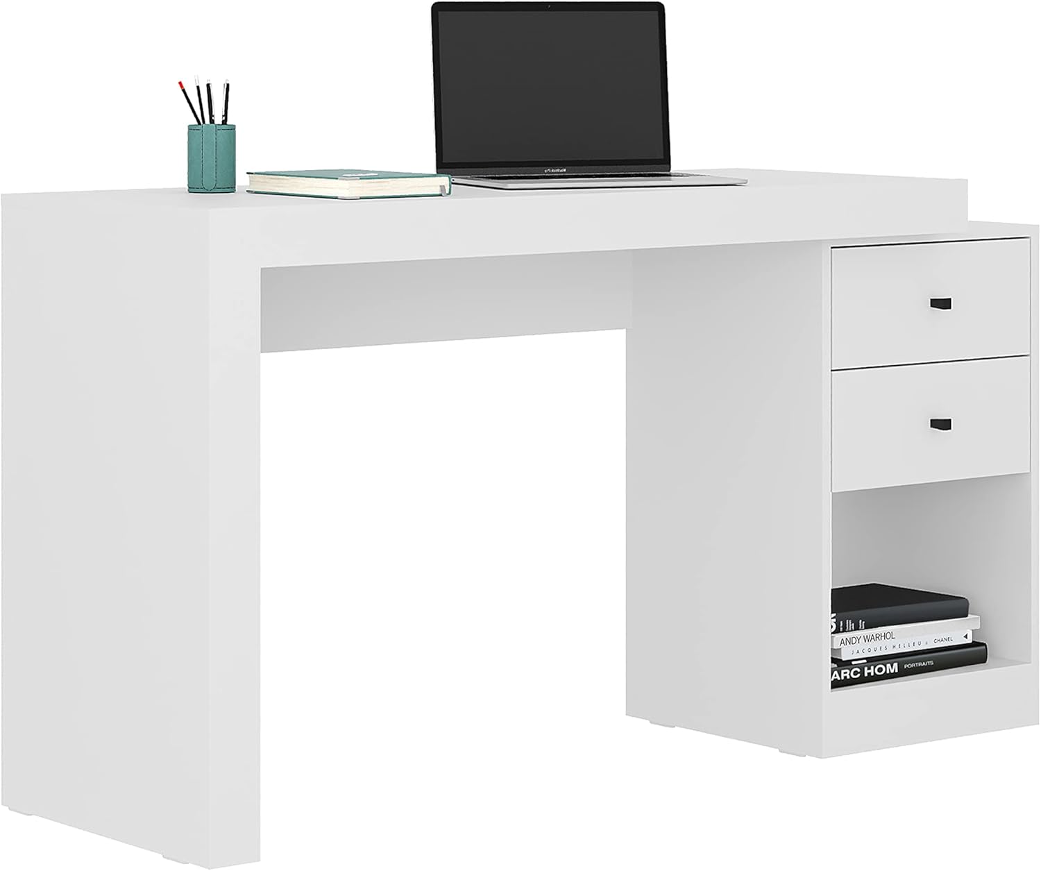 White Expandable Home Office Desk with Drawers and Filing Cabinet