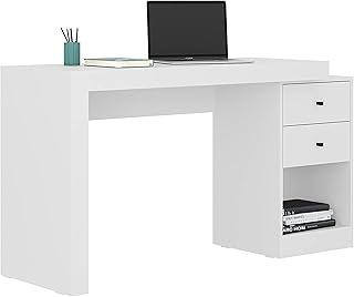 Expandable Desk with Storage Drawers & Open Shelf - Expands from 47 Inch to 57 Inch - White Computer Desk with Printer Space - Modern Home Office Table with Drawers - Techni Mobili Blanco Collection
