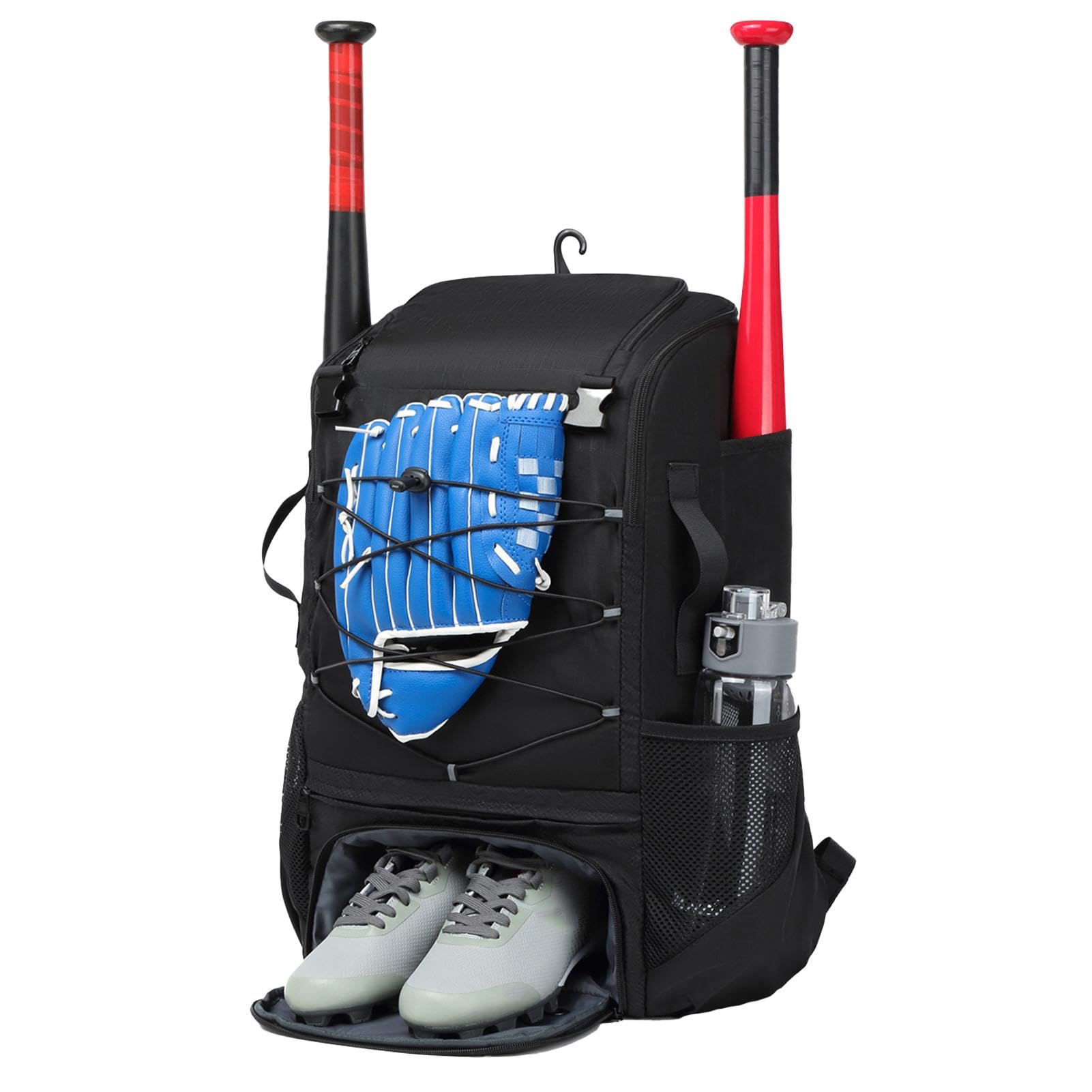 Mochila de béisbol de poliéster para adultos con compartimento para zapatos y gancho