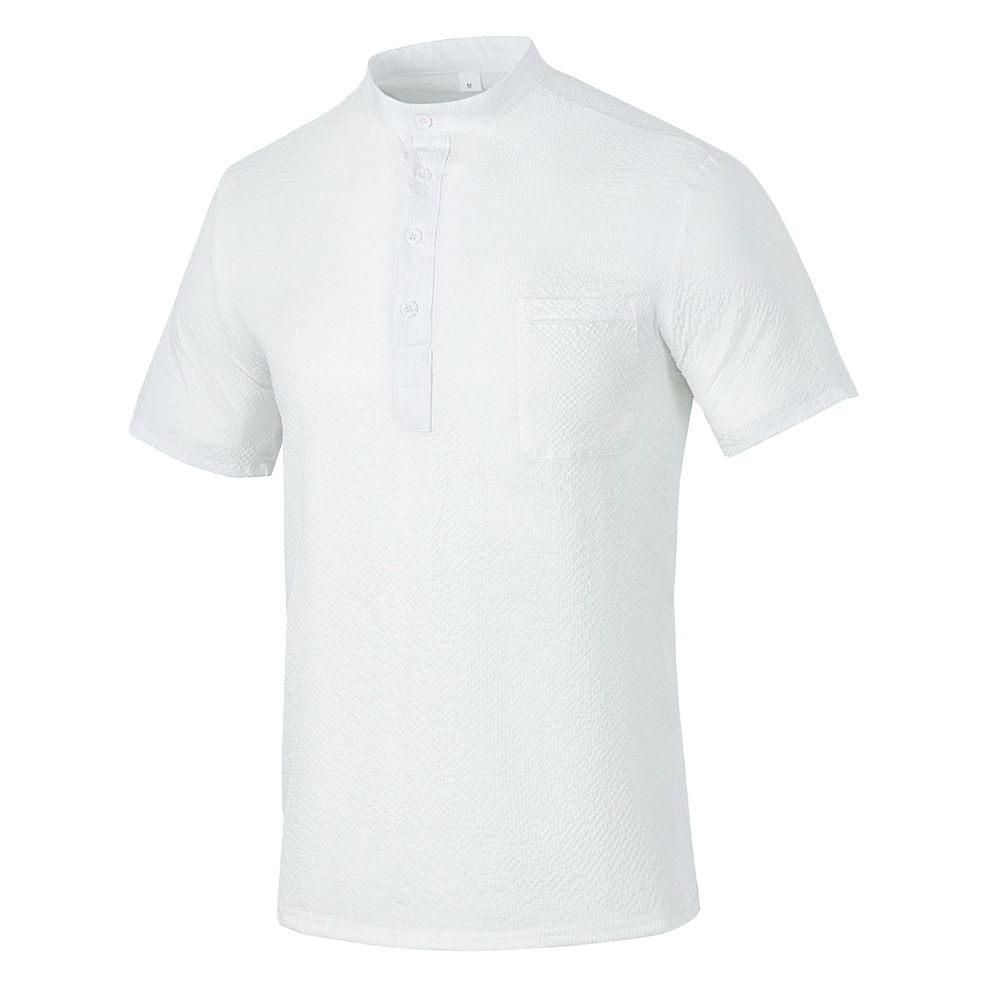 Zylphorix Men Quarter Button Short Sleeve T-Shirt Stand Collar Breathable Plaid Shirts Summer Cozy Workplace Polo Pullover (White,Small)