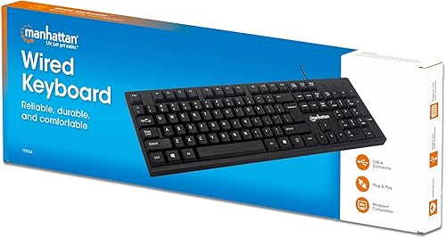 Miniatura 9 de Manhattan Teclado de computadora con cable  Teclado negro básico  con cable USB-A de 4.5 pies, 104 teclas, soportes plegables  Compatible con