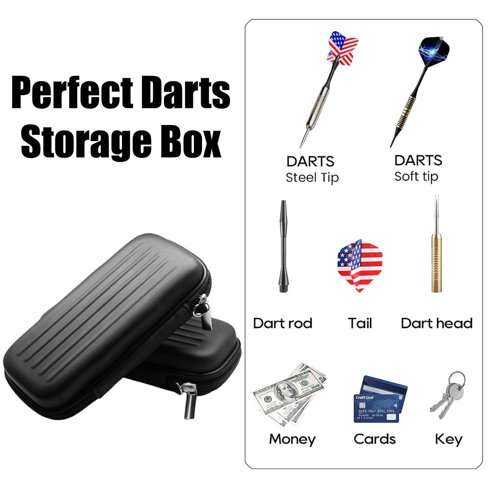 Butyeak Estuche Dardos, Funda Dardos, Cartera de Almacenamiento, Darts Case, Bolsa Caja de Almacenamiento para 4 Dardos, EVA Dartwallet con Cierre de Cremallera, Dardos no Incluidos, Color Negro