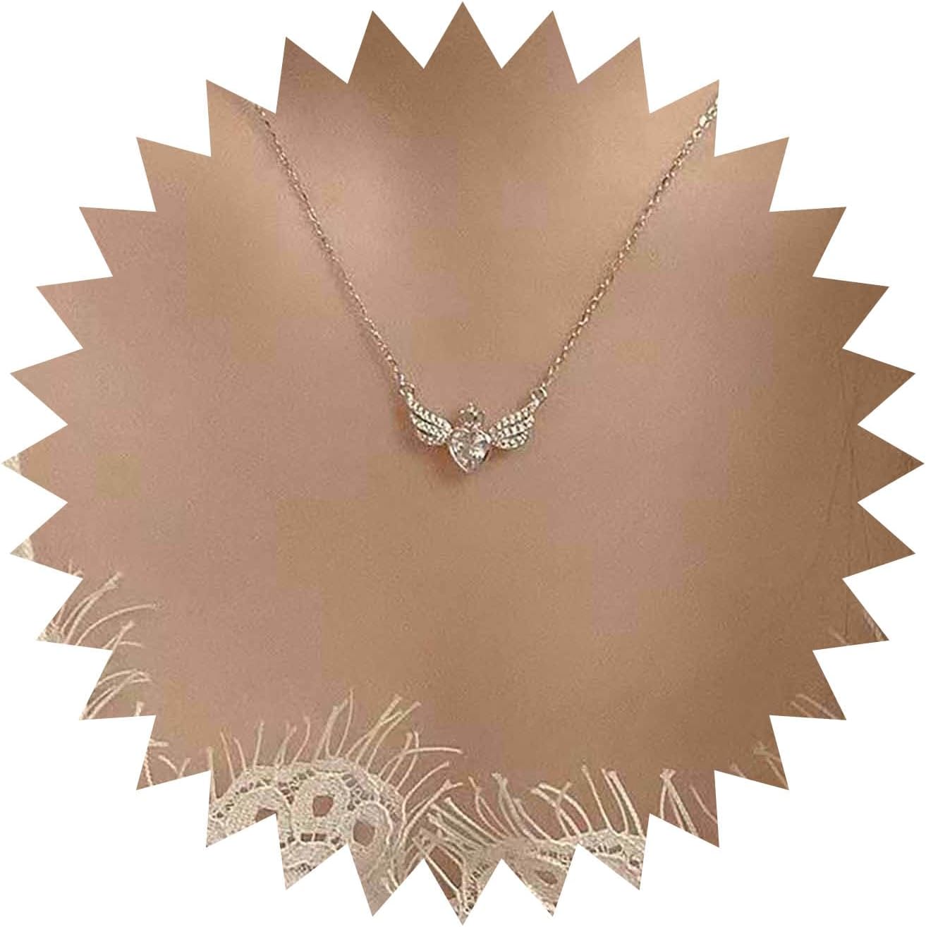 Bohemian Crystal Heart Choker Necklace Silver Wing Heart Pendant Necklace Cz Paved Angle Wing Collar Necklace Minimalist Rhinestone Heart Necklace Jewelry for Women Gifts