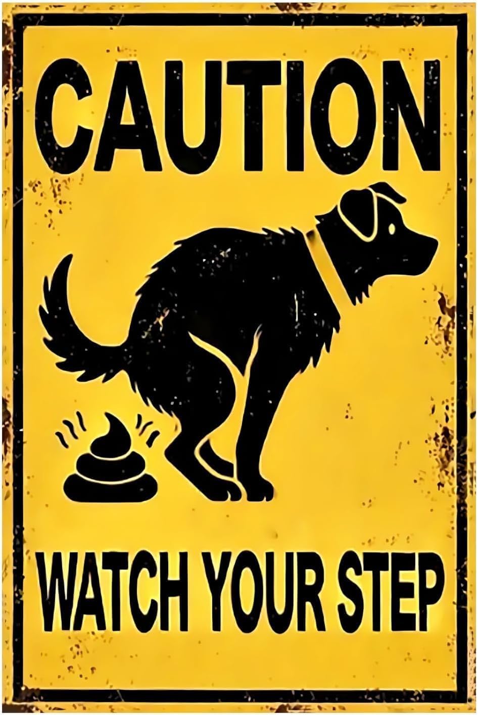 Vintage Pet Safety Reminder Tin Sign, Watch Your Step Humorous Warning Plaque, Cute Yard Decor for Pet Owners Home Outdoor Space, 8x12 Inch